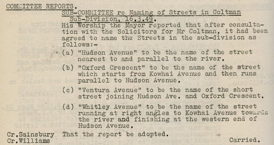 003 Oxford Cresc Upper Hutt Record of Council Decision 16 Mar 1949