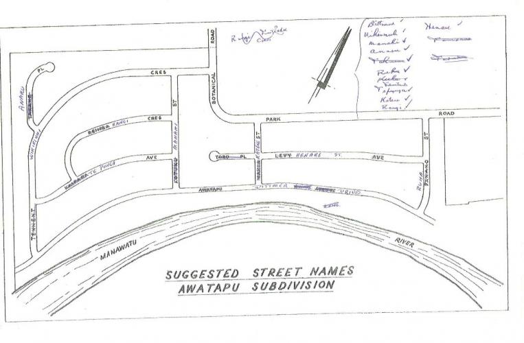 092 Ruha Street Palmerston North PNCC map of 1964 showing Panako Street being renamed Ruha Street.