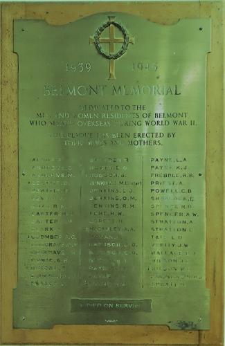 143 War Memorial Hall Belmont Lower Hutt Plaque