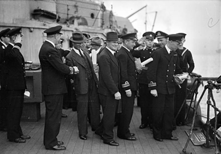 173 Pedestal Lane Manurewa RA H M Burrough CB shaking hands with Captain Dudley of SS Ohio