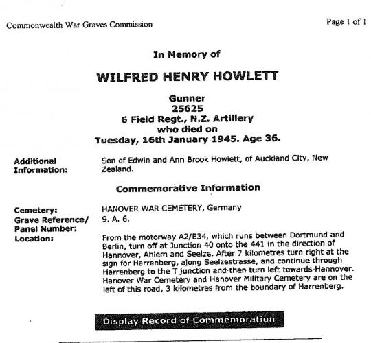178 Howlett Street Auckland CWGC Information sheet