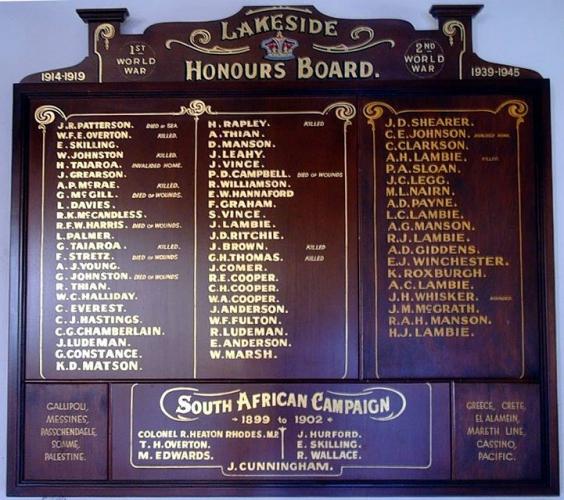 182 Lakeside Soldiers Memorial Leeston Honours Board