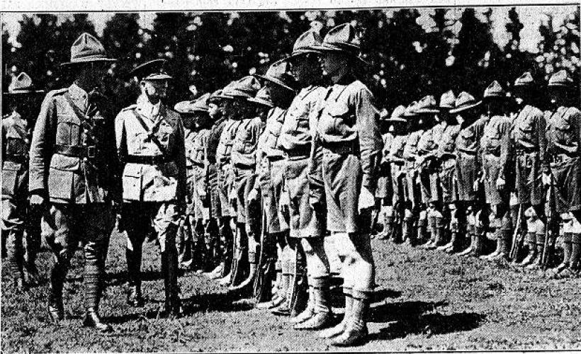 228 Judson Place Napier VC winner Captain Reginald Stanley Judson in flat topped cap inspecting cadets