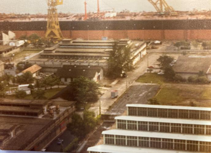 Roof of HQ NEWZFORSEA and adjacent buildings under NZDF control 1983